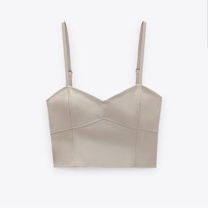 ZARA Tan Beige Leather Crop Top Tank - XS